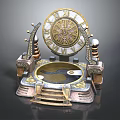 Vintage Ornate Mechanical Device With Roman Numeral Dial Symmetrical Decorative Metal Base Intricate Design