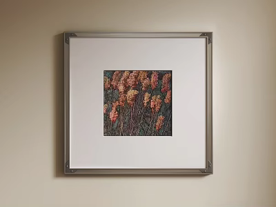 Floral Oil Painting With Red Yellow Flowers In Silver Frame On Wall 3d model