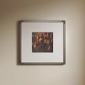 Floral Oil Painting With Red Yellow Flowers In Silver Frame On Wall