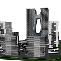 Modern Office Building Complex With Central High Rise Ring Structure And Surrounding Towers 3d model