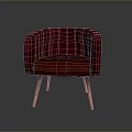 Modern Red Velvet Accent Chair With Scalloped Stitching And Wooden Legs