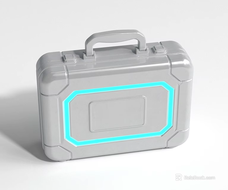 Gray Equipment Case With Handle And Blue Glowing Lines Portable Durable Design Rectangular Panel 3d model 