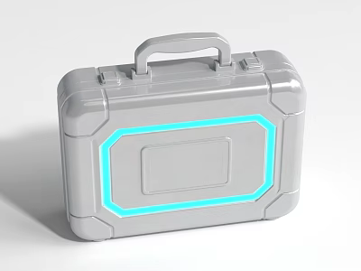 Gray Equipment Case With Handle And Blue Glowing Lines Portable Durable Design Rectangular Panel 3d model