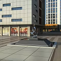 Modern Commercial Street Featuring High Rise Buildings Colorful Facades Green Spaces And Plaza