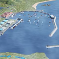 Industrial Factory Complex Along Coastal Port With Moored Ships And Storage Facilities