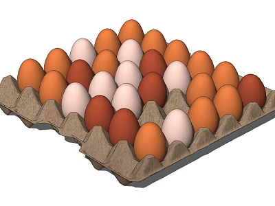 Colorful Fresh Eggs in Brown Paper Egg Carton with White and Brown Hues 3d model