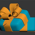 Decorative Ornament Display Set With Open Blue Orange Gift Box Orange Bow And White Interior