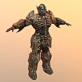 Game Movie Character with Intricate Metallic Armor Skeletal Design Elements 3D Rendered Warrior Pose
