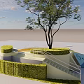 Modern Flower Bed And Planter Design With Geometric Shape Green Hedge Central Tree And Railings