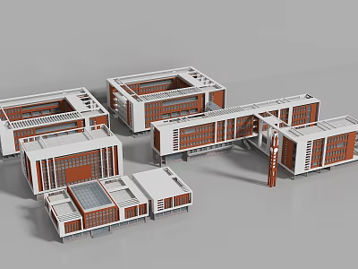 Modern School Buildings Exterior Design With White And Brown Facades And Multiple Structures 3d model