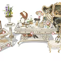 Luxurious Dressing Table With Golden Mirrors Candle Holder Glass Dome Jewelry Box And Decorative Items