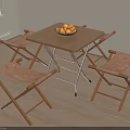 Simple Foldable Dining Set with Table Four Chairs and Fruit Bowl in Home Interior 3d model