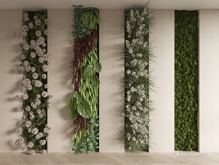 Decorative Indoor Living Plant Walls With Mixed Greenery And Flowers 3d model 