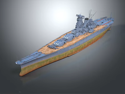 Battleship Warship With Gray Hull Brown Bottom Main Turrets And Superstructure 3d model