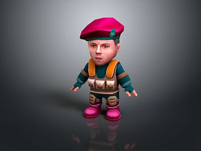 Cartoon Man Wearing Red Beret Green Top Orange Vest And Pink Boots 3d model