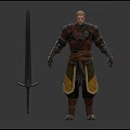 Armored Warrior Character Standing With Long Sword And Battle Armor Details 3d model
