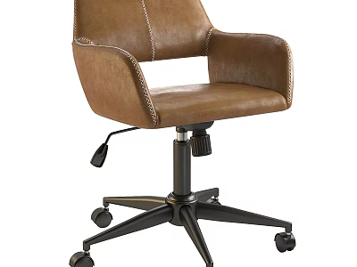 Brown Leather Office Chair With Armrests Modern Design Swivel Wheels Adjustable Height 3d model