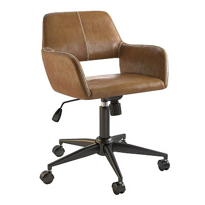 Brown Leather Office Chair With Armrests Modern Design Swivel Wheels Adjustable Height 3d model