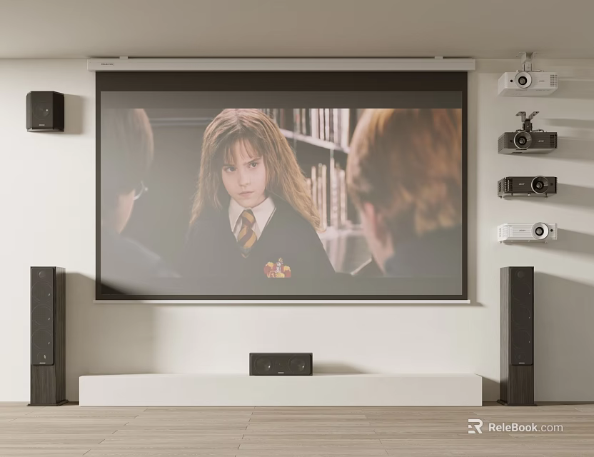 Modern TV Stand With Large Screen TV And Surround Sound Speakers In Living Room 3d model 