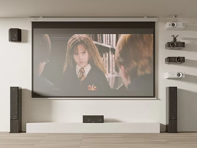 Modern TV Stand With Large Screen TV And Surround Sound Speakers In Living Room 3d model