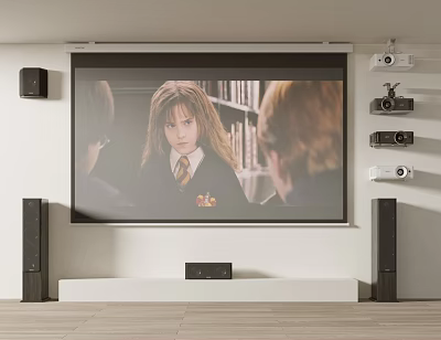 Modern TV Stand With Large Screen TV And Surround Sound Speakers In Living Room 3d model