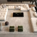 Modern Upholstered Sofa And Coffee Table Set With Pillows Green Stools And Area Rug