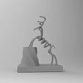 Abstract Metal Sculpture Artistic Carving With Unique Shape And Modern Base Stand