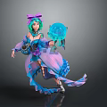 Game And Movie Character With Green Hair Purple Bow Blue Glowing Orb And Dynamic Pose