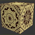 Decorative Gold Red Cube With Intricate Patterns And Symbols For Home Decor