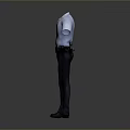 Blue Short Sleeve Shirt With Black Pants Belt And Tool Pouch For Daily Use