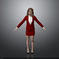 Woman In Red Suit Dress With White Shirt Red Bow Black Heels Arms Outstretched