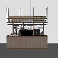 Wooden Coffee Bar With Vertical Stripes Coffee Machine Cups And Storage Shelves
