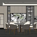 Modern Restaurant Interior With Round Dining Table White Cabinets Green Plants And Wine Cabinet