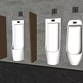 Modern White Urinals With Wooden Partitions On Grey Wall In Bathroom