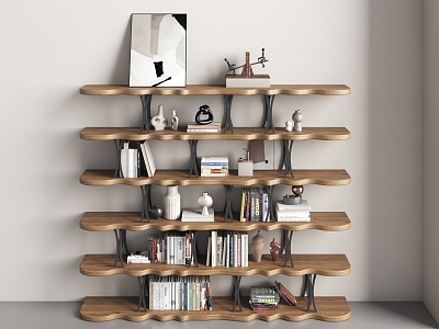 Nordic Solid Wood Bookshelf Solid Wood Storage Rack Storage Rack Book Accessories Ornaments model