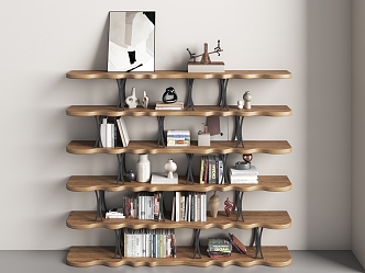 Nordic Solid Wood Bookshelf Solid Wood Storage Rack Storage Rack Book Accessories Ornaments 3d model