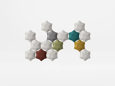 Multicolored Hexagonal Fabric Wall Decor With Gray Green Yellow And Red Elements 3d model