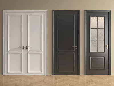 Modern White Double Black Single And Glass Panel Hinged Interior Doors 3d model