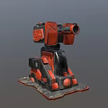 Red Mechanical Turret Weapon With Barrel And Stable Base Structure Design 3d model