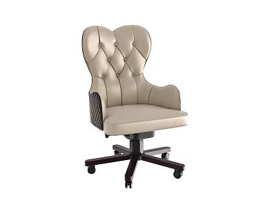 Beige Office Chair with Diamond Tufted Backrest and Armrests on Swivel Wheel Base 3d model
