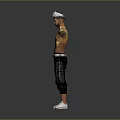 3D Character Model With Short White Hair Bare Chest Golden Patterns Wrist Guards Black Pants