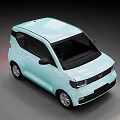Light Blue Small Mini Car With Red Front Logo And Compact Body Design 3d model