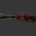 3D Rendered Long Barrel Weapon With Red Cloth And Metallic Decorative Details