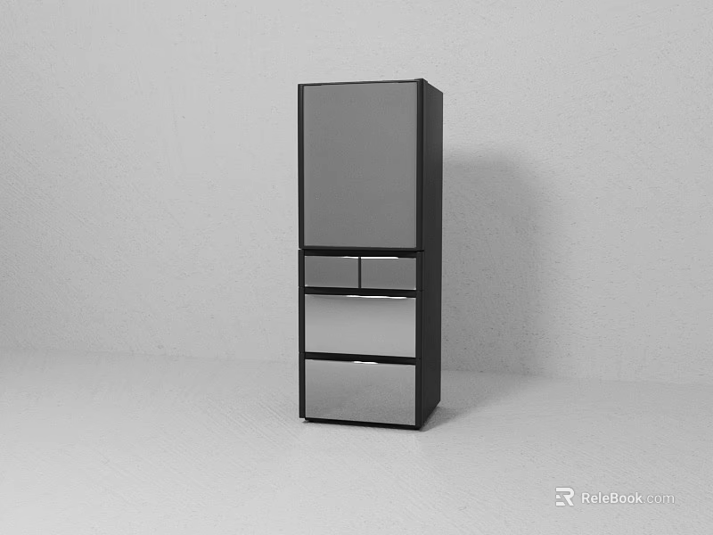Modern Black Upright Refrigerator Freezer With Sleek Design In Minimalist White Background Space 3d model 