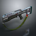 Futuristic Sci-Fi Gun With Silver Black Design Green Strap And Red Details