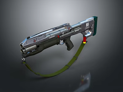 Futuristic Sci-Fi Gun With Silver Black Design Green Strap And Red Details 3d model