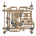 Intricate Mechanical Pipes Structure With Interconnected Gears And Industrial Design Elements 3d model