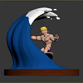 Decorative Surfing Figurine Featuring Blue Wave Blonde Surfer Red White Striped Board And Brown Base