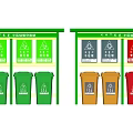 Public Garbage Sorting Station in Small Community With Colored Bins And Classification Signs 3d model