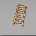 Golden Metal Ladder Like Structure With Multiple Rungs And Side Handrails
